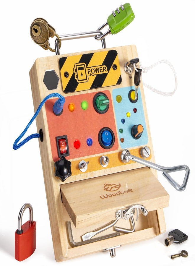 Woodtoe Montessori Toys for Toddler 3 4 5 Year Old, 3-in-1 Busy Board with LED Light Switch, Screwdriver Board Set, Lock and Key Toy, Educational Sensory Toys, Fine Motor Skill Christmas Toys for Kids - Image 1
